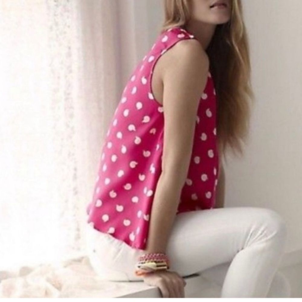 Anthropologie Open Back Draped Silk Tank Pink Snail Print size 10p